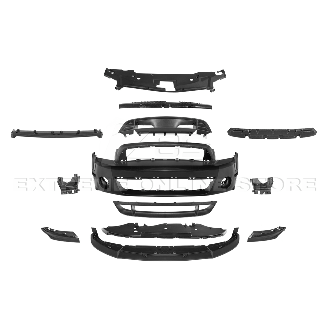 2010-14 Mustang S197 GT500 Style Front Bumper Cover Upper Lower Grille Lip