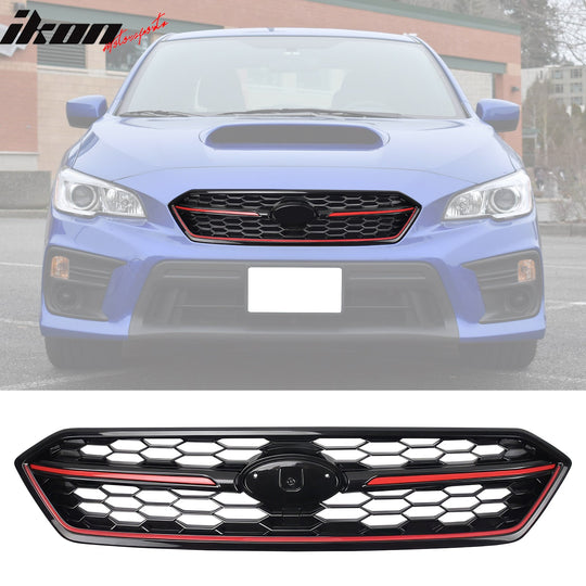 2018-2021 Subaru WRX STI Style Gloss Black W/Red Trim Front Grille ABS