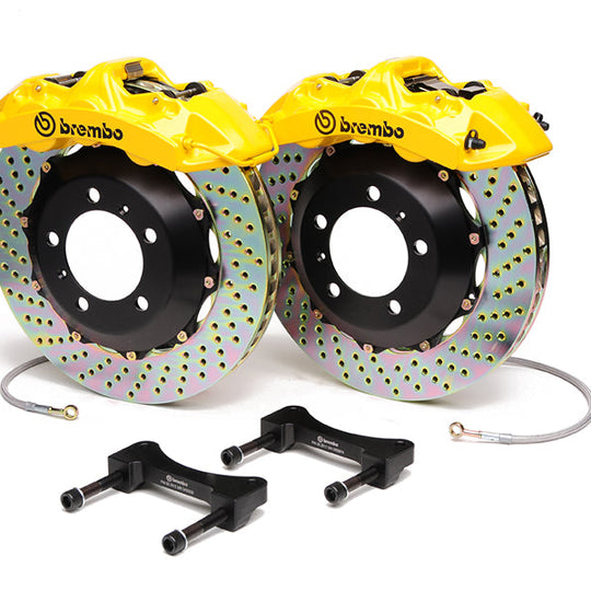 Brembo Gran Turismo 6 Piston Front Brake Kit Yellow Drilled Rotors - 2004-2021 Subaru STI / 2010-2012 Legacy GT/3.5R