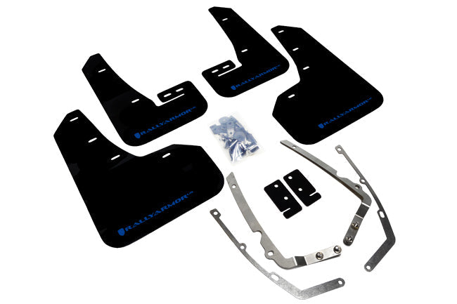 Rally Armor UR Mudflaps Black Urethange Blue Logo - Volkswagen Models (Inc. 2015+ GTI / 2018+ Golf R)