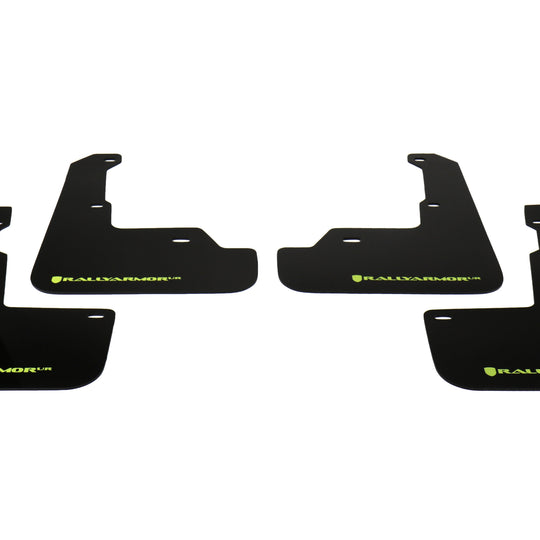 Rally Armor UR Mudflaps Black Urethane Caliper Green Logo - 2015-2024 Subaru WRX/STI