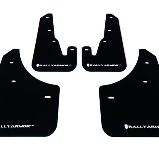 Rally Armor UR Mudflaps Black Urethane White Logo - 2004-2009 Mazda 3 (inc. 2007-2009 Mazdaspeed3)