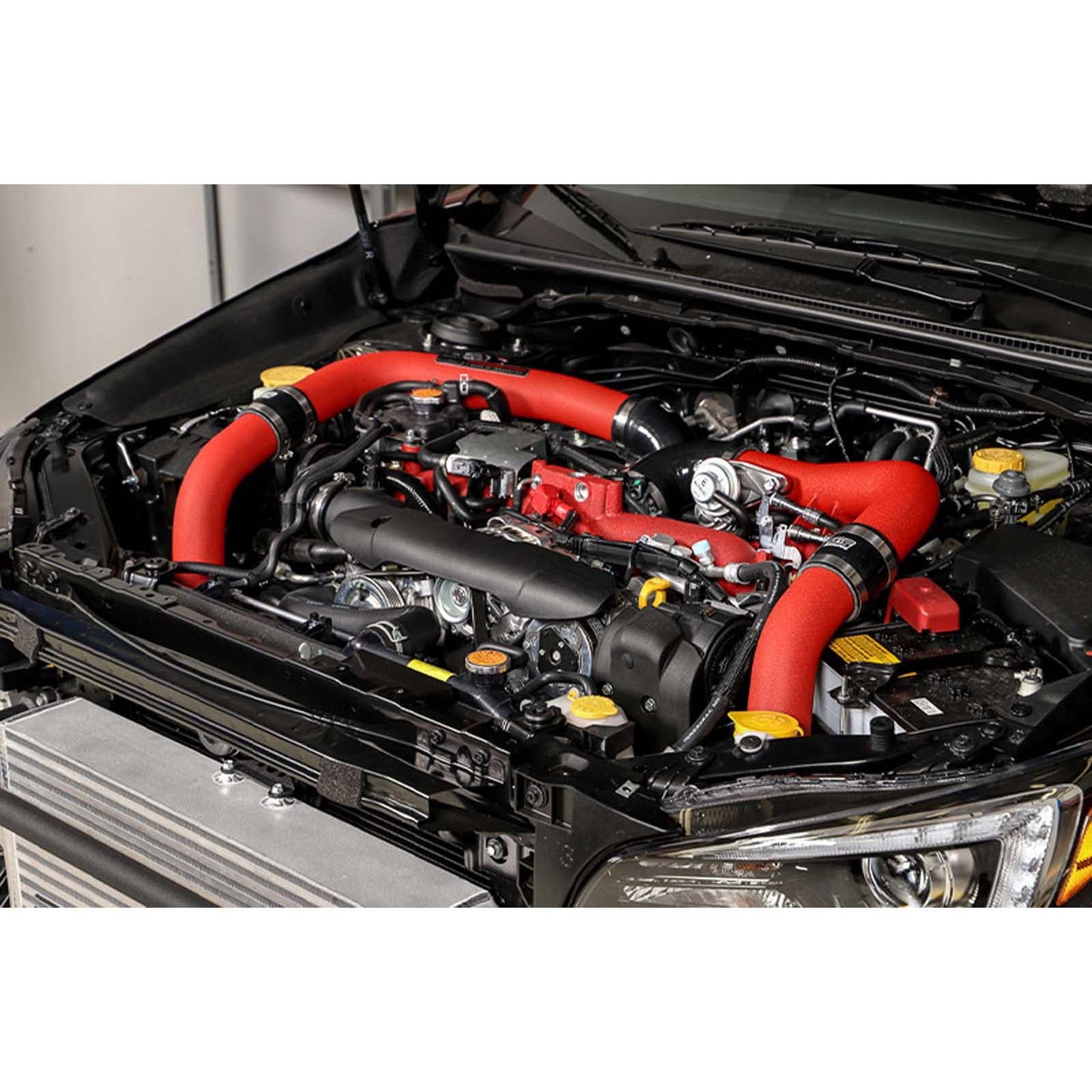 GrimmSpeed Front Mount Intercooler Kit Silver Core w/ Red Piping - 2015-2021 Subaru STI