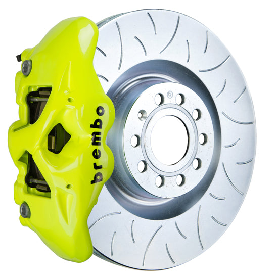 Brembo GT Systems Monobloc 4 Piston 345mm Type 3 Slotted Fluorescent Yellow - Volkswagen Models (Inc. 2015+ GTI / 2016+ Golf R)