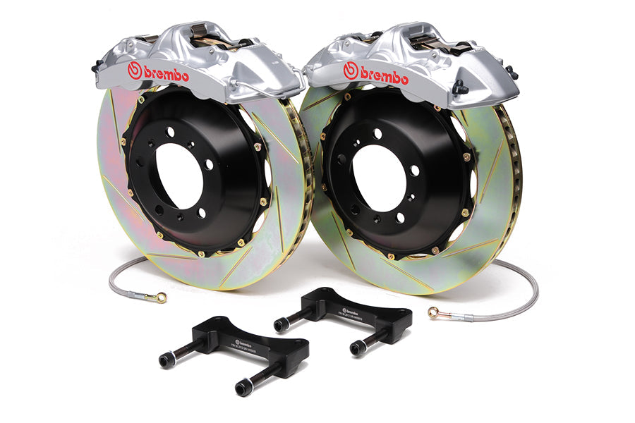 Brembo Gran Turismo 6 Piston Front Brake Kit Silver Slotted Rotors - 2003-2006 Mitsubishi Evo 8/9