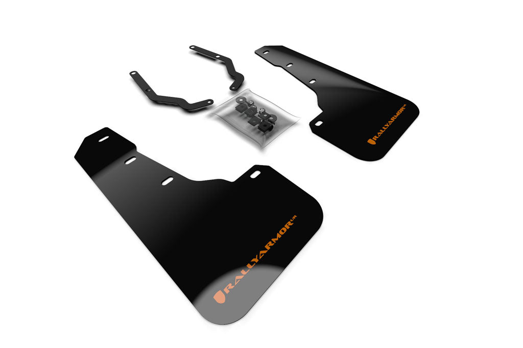 Rally Armor UR Mudflaps Lift / AT Front Only Black Urethane Orange Logo - 2018-2021 Subaru Crosstrek