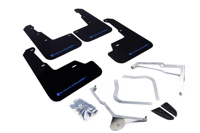 Rally Armor UR Mudflaps Black Urethane Light Blue Logo - 2015-2024 Subaru WRX / STI