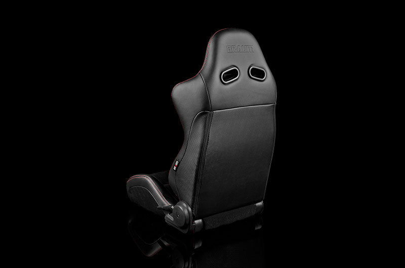Braum Advan Series Sport Seats - Black Leatherette (Red Stitching) Pair - Universal