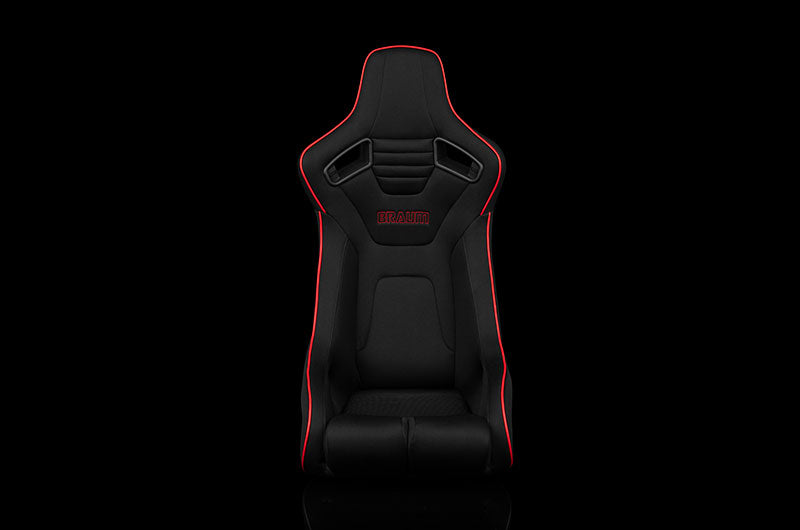 Braum Elite-R Series Fixed Back Bucket Seat - Black Polo Cloth (Red Stitching / Red Piping) Each - Universal