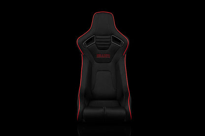 Braum Elite-R Series Fixed Back Bucket Seat - Black Polo Cloth (Red Stitching / Red Piping) Each - Universal