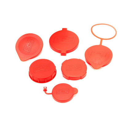 GrimmSpeed Engine Bay Reservoir Cap Set RED - 2002-2021 Subaru WRX/STI/FXT/OBXT/LGT