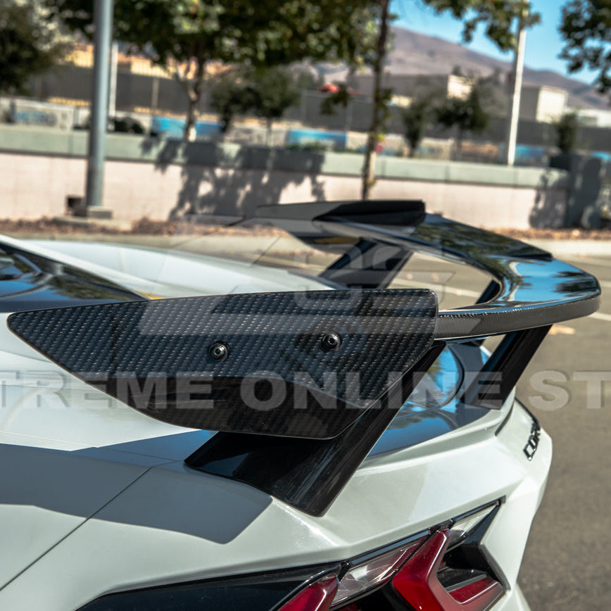 2020-Up Corvette C8 GM Factory Style DRY CARBON FIBER Rear Spoiler Side Winglets