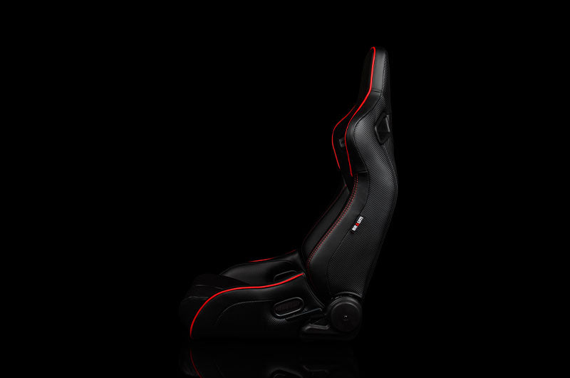 Braum Elite-R Series Sport Seats - Black Leatherette (Red Stitching / Red Piping) Pair - Universal