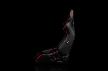 Braum Elite-R Series Sport Seats - Black Leatherette (Red Stitching / Red Piping) Pair - Universal