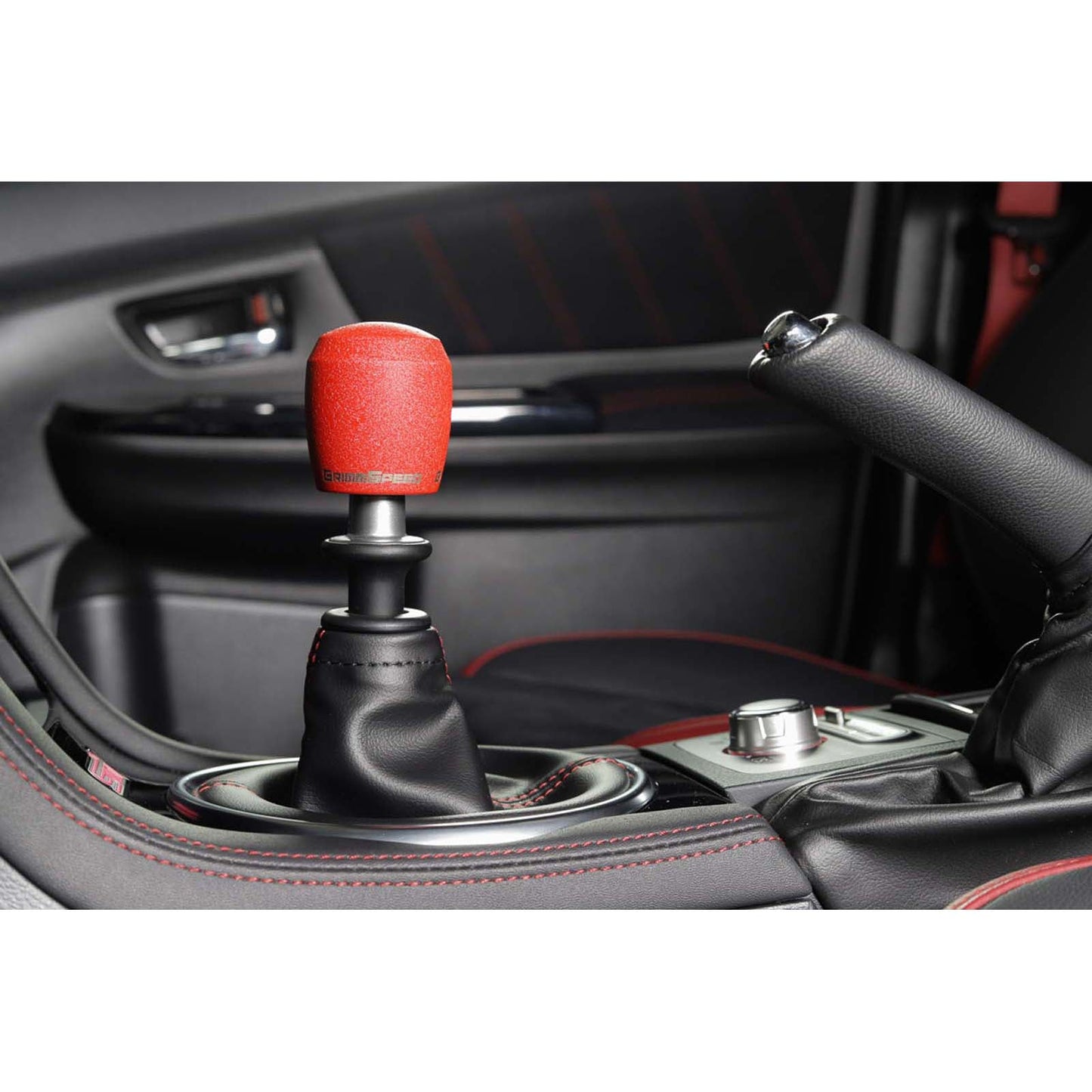 GrimmSpeed Stubby Shift Knob Stainless Steel Red w/ 5SPD Boot Retainer - Subaru 5MT Models (inc. 2002-2014 WRX)