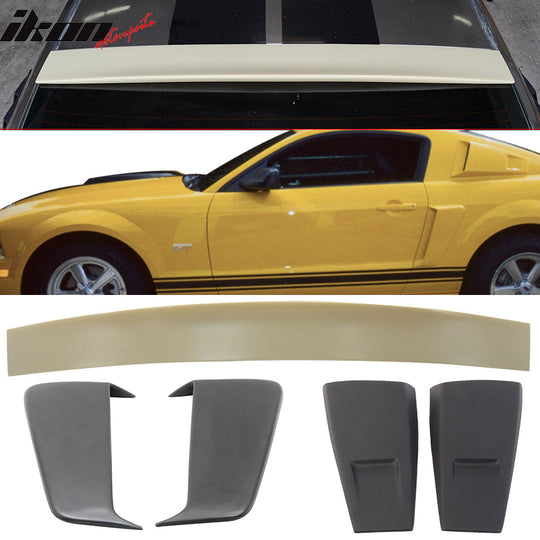 Fits 05-09 Mustang Coupe Roof Spoiler & PU Side Scoop & Window Louvers