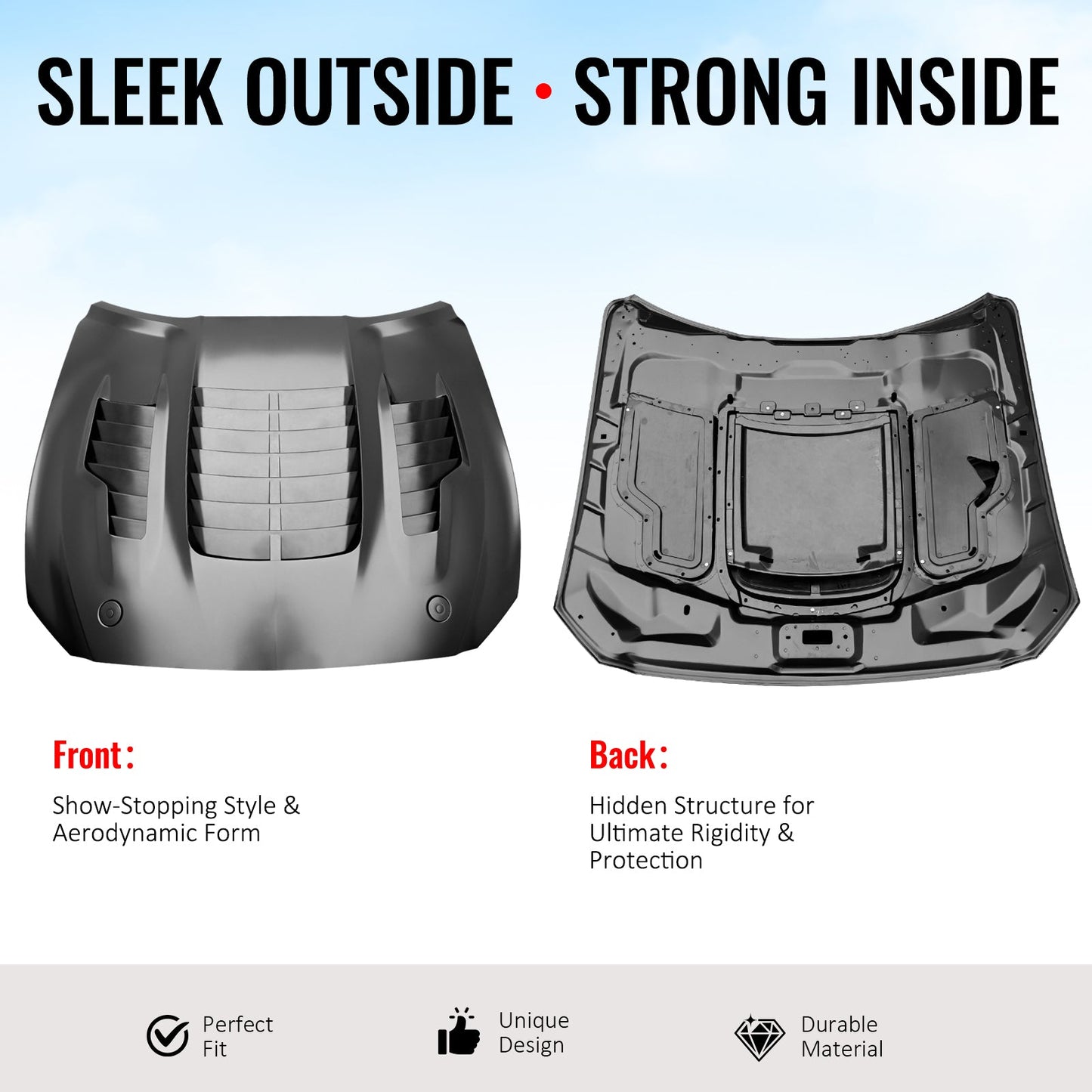 2015-2017 Ford Mustang V6/GT/GT350 GT500KR Style Front Hood Aluminum