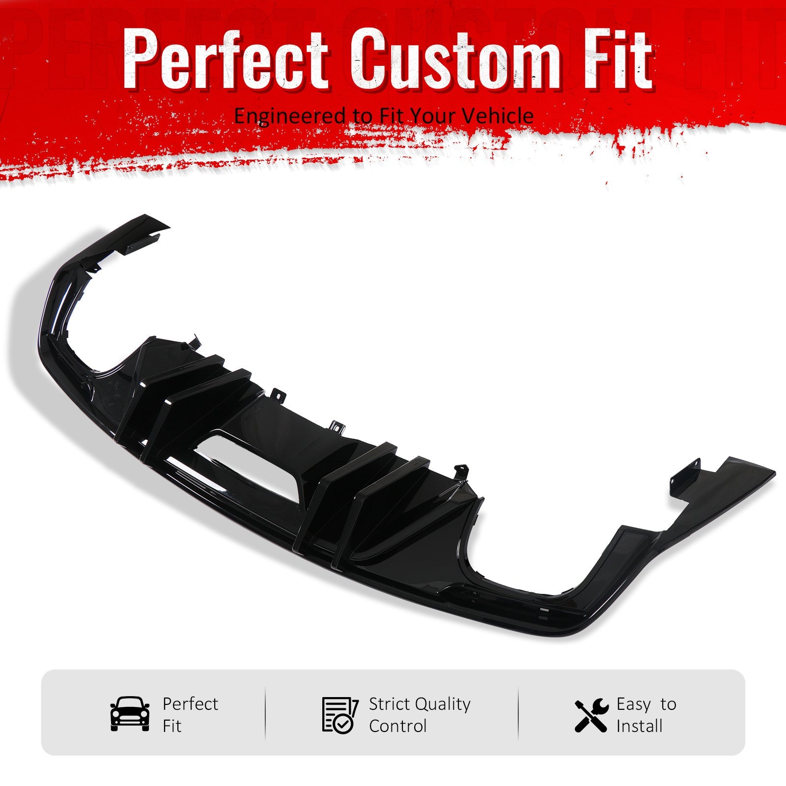 2015-2017 Ford Mustang Competition Rear Diffuser Bumper Gloss Black PP