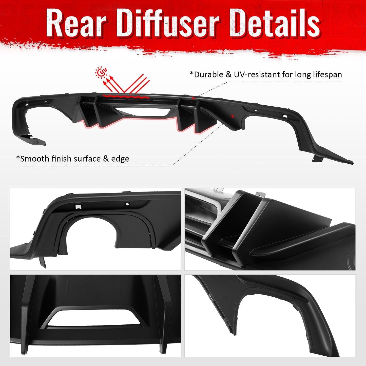 2015-2017 Ford Mustang Competition Rear Diffuser Bumper Matte Black PP