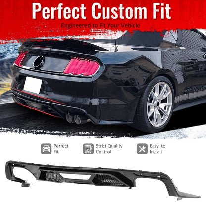 2015-2017 Ford Mustang GT500 Style Rear Diffuser Bumper Gloss Black PP