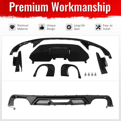 2015-2017 Ford Mustang GT500 Style Rear Diffuser Bumper Gloss Black PP