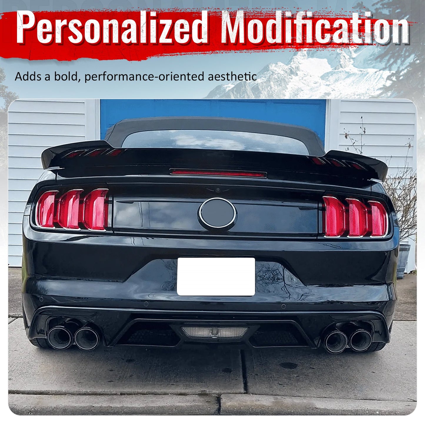 2015-2017 Ford Mustang GT500 Style Rear Diffuser Bumper Gloss Black PP