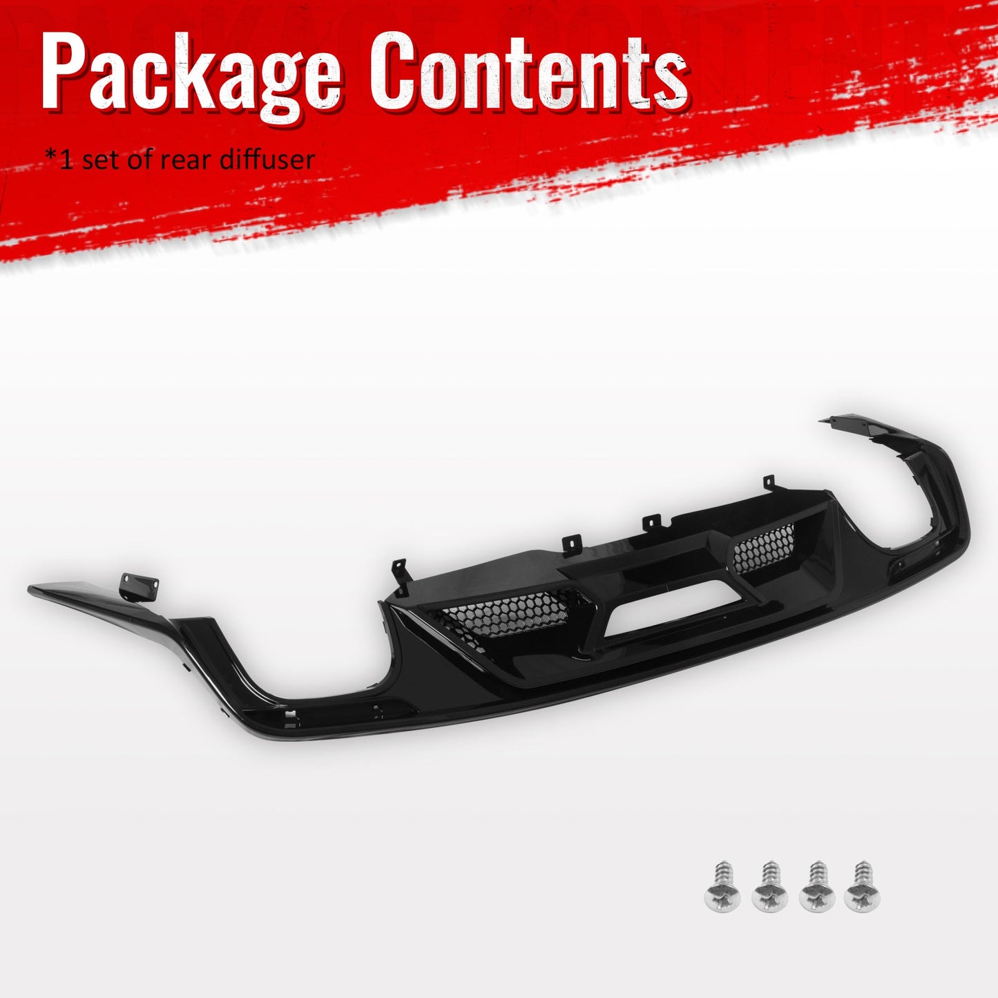 2015-2017 Ford Mustang GT500 Style Rear Diffuser Bumper Gloss Black PP