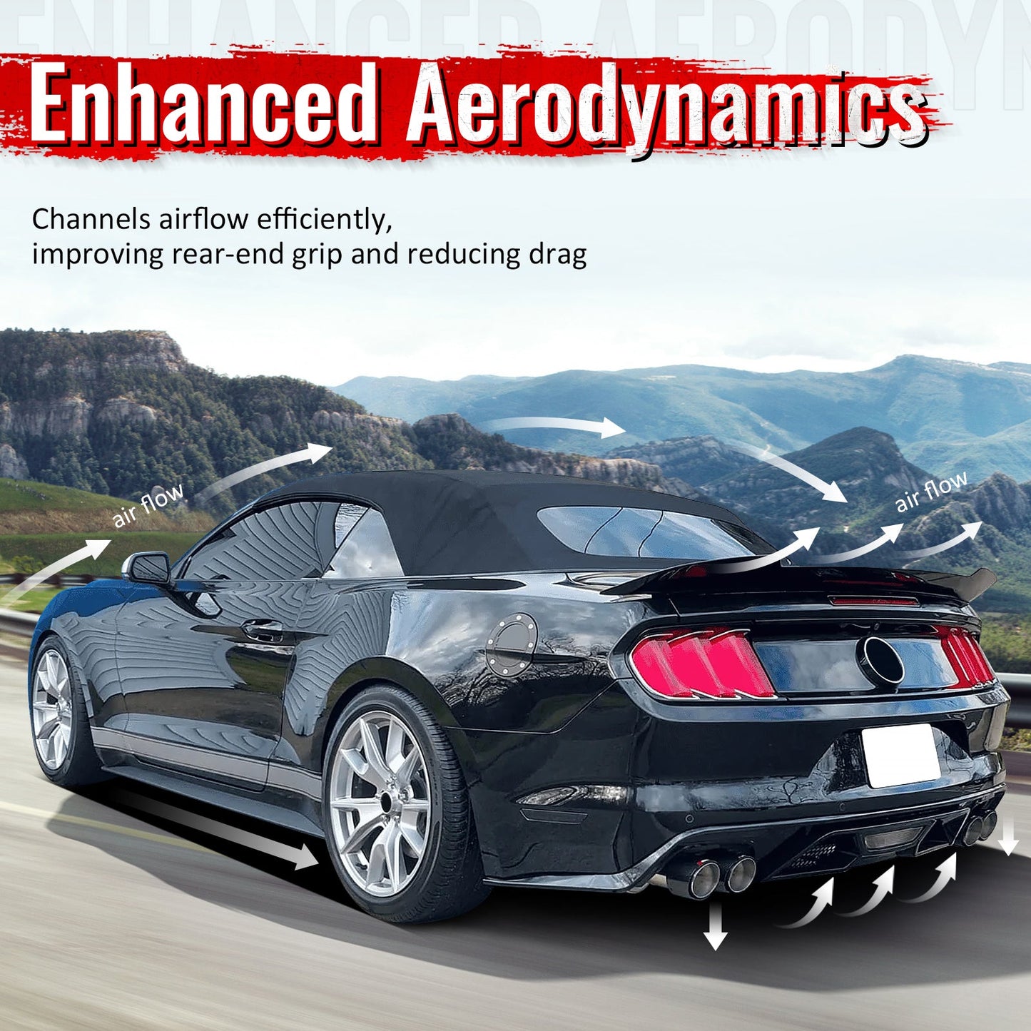 2015-2017 Ford Mustang GT500 Style Rear Diffuser Bumper Gloss Black PP