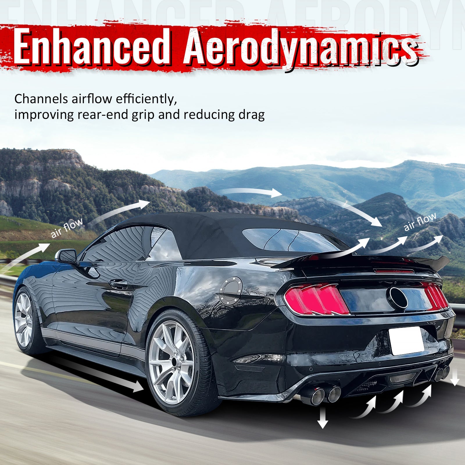 2015-2017 Ford Mustang GT500 Style Rear Diffuser Bumper Gloss Black PP
