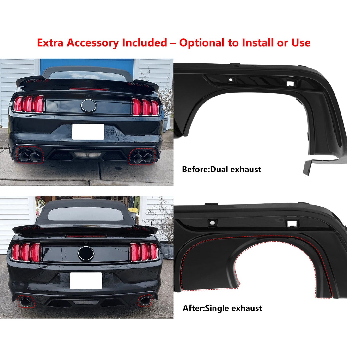 2015-2017 Ford Mustang GT500 Style Rear Diffuser Bumper Gloss Black PP