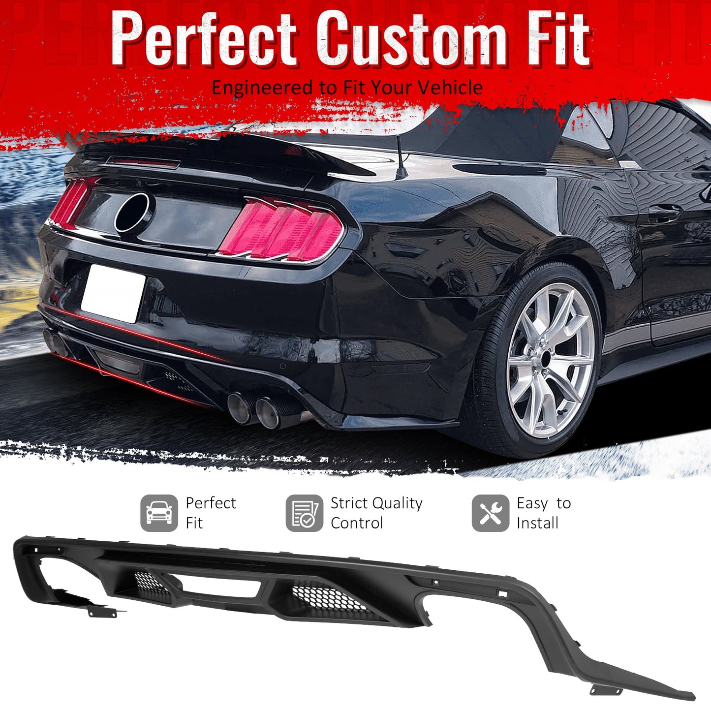 2015-2017 Ford Mustang GT500 Style Rear Diffuser Bumper Matte Black PP