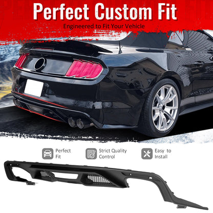 2015-2017 Ford Mustang GT500 Style Rear Diffuser Bumper Matte Black PP