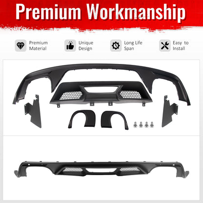 2015-2017 Ford Mustang GT500 Style Rear Diffuser Bumper Matte Black PP