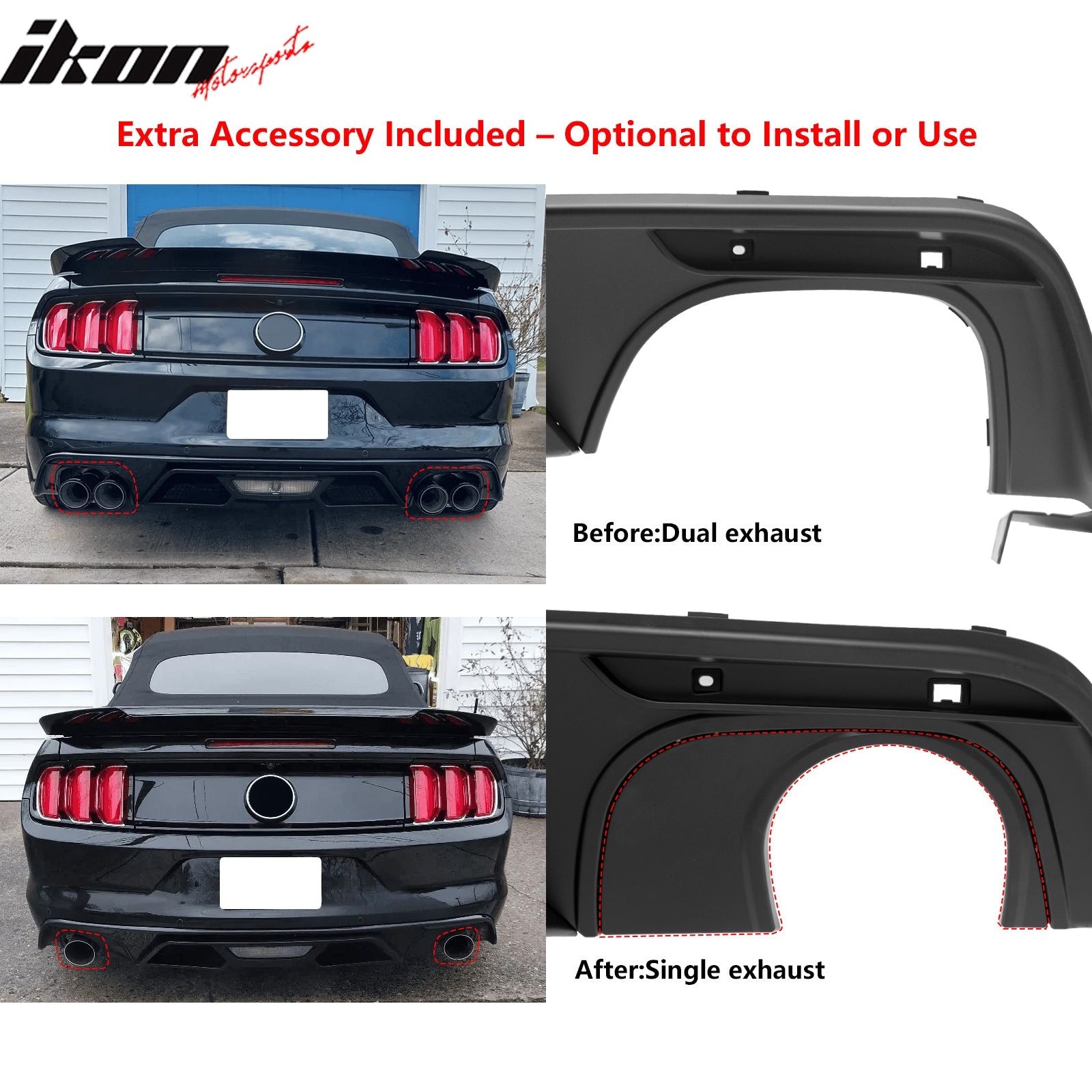 2015-2017 Ford Mustang GT500 Style Rear Diffuser Bumper Matte Black PP
