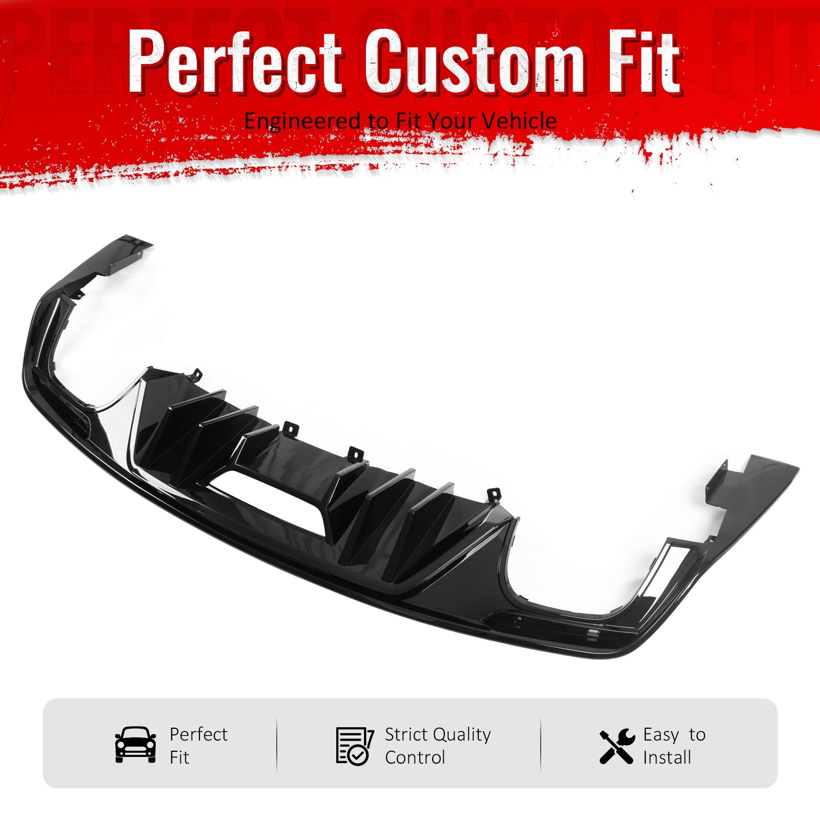 2015-2017 Ford Mustang Rock Style Rear Bumper Diffuser Gloss Black PP