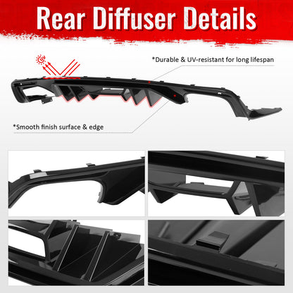 2015-2017 Ford Mustang Rock Style Rear Bumper Diffuser Gloss Black PP