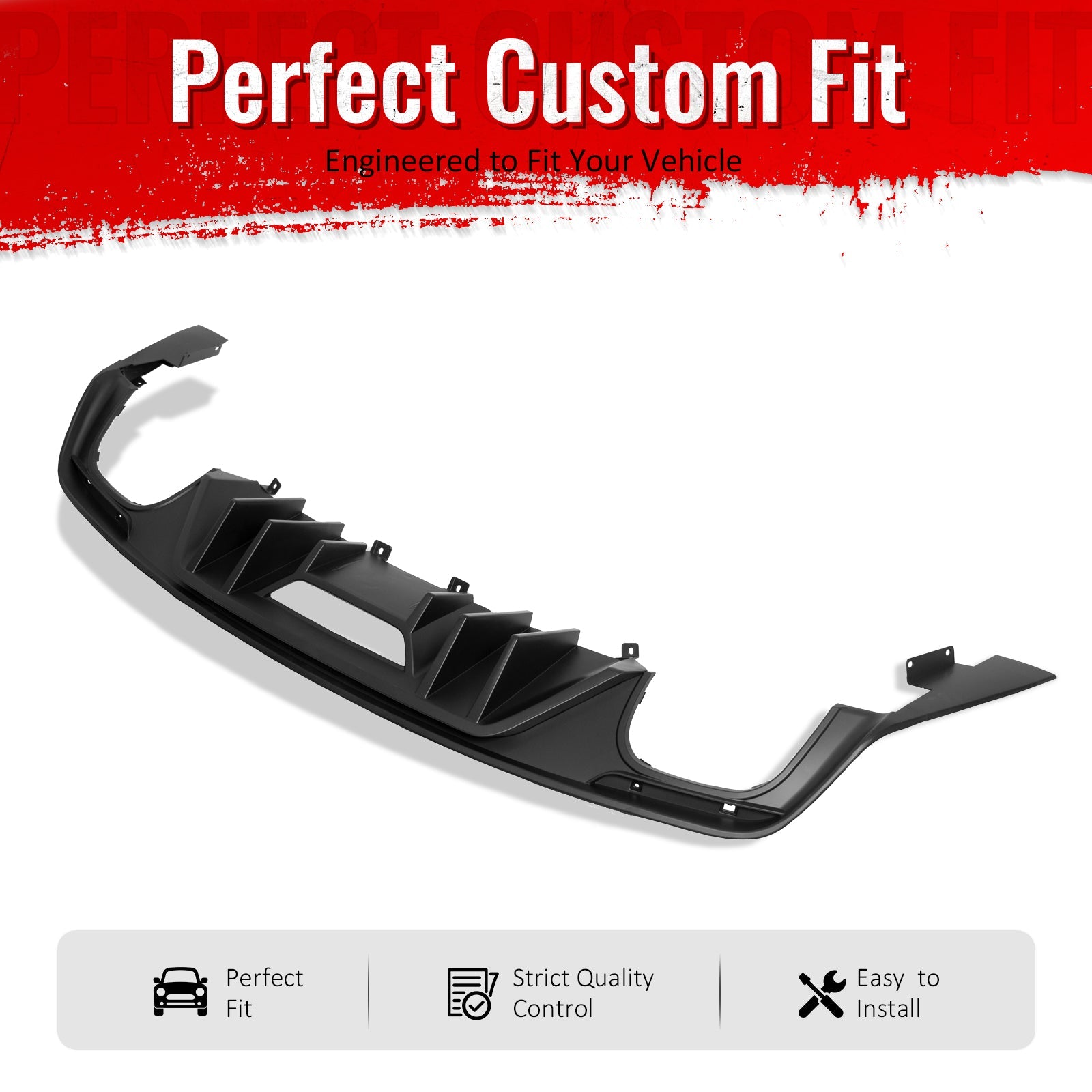 2015-2017 Ford Mustang Rock Style Rear Bumper Diffuser Matte Black PP