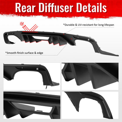 2015-2017 Ford Mustang Rock Style Rear Bumper Diffuser Matte Black PP