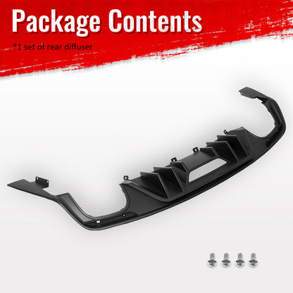 2015-2017 Ford Mustang Rock Style Rear Bumper Diffuser Matte Black PP
