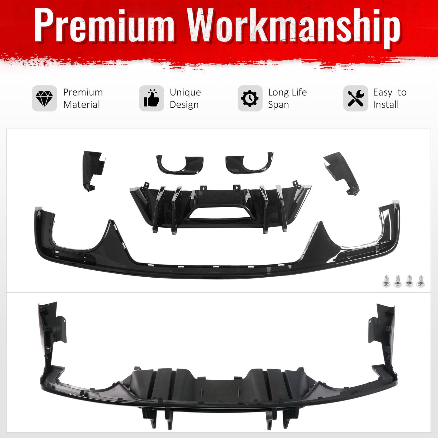 2015-2017 Ford Mustang Speed Style Rear Diffuser Bumper Gloss Black PP