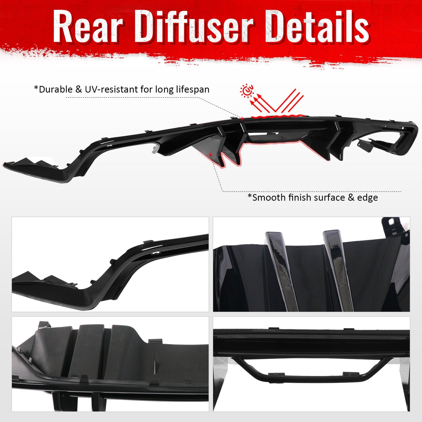 2015-2017 Ford Mustang Speed Style Rear Diffuser Bumper Gloss Black PP