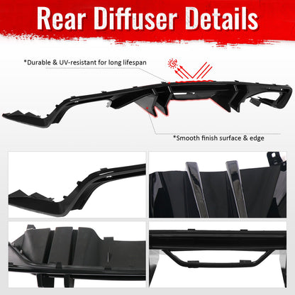 2015-2017 Ford Mustang Speed Style Rear Diffuser Bumper Gloss Black PP