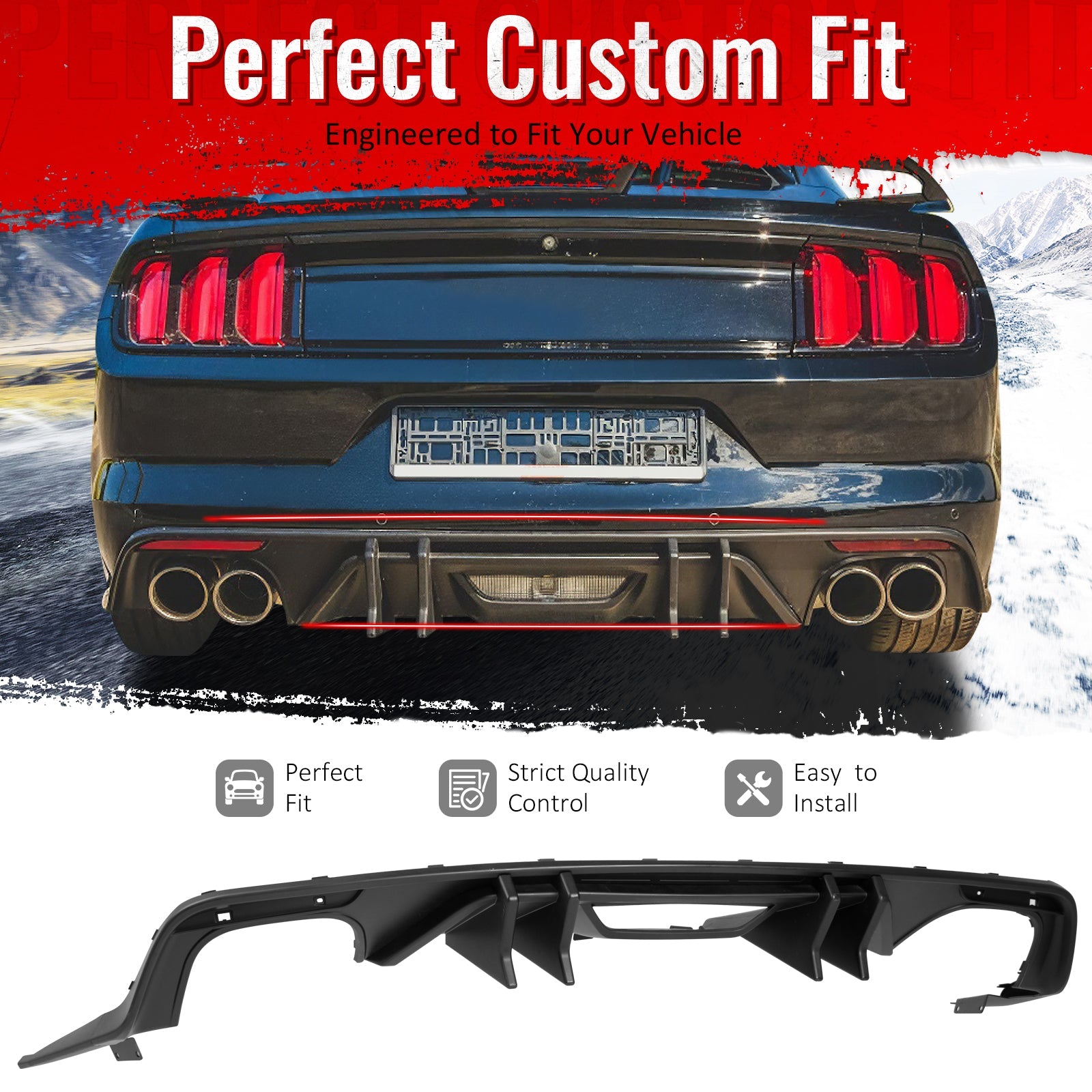 2015-2017 Ford Mustang Speed Style Rear Diffuser Bumper Matte Black PP