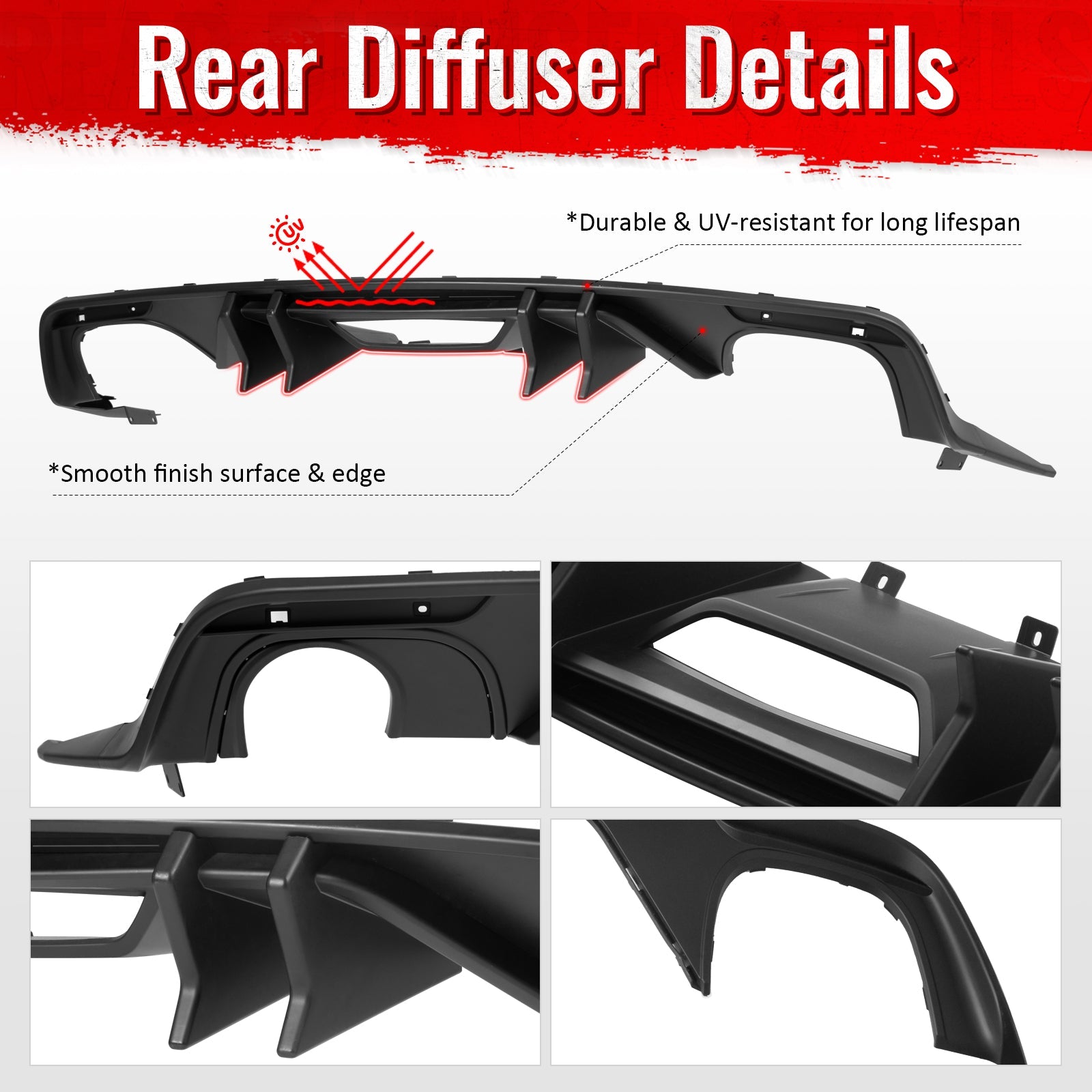 2015-2017 Ford Mustang Speed Style Rear Diffuser Bumper Matte Black PP
