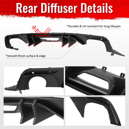2015-2017 Ford Mustang Speed Style Rear Diffuser Bumper Matte Black PP
