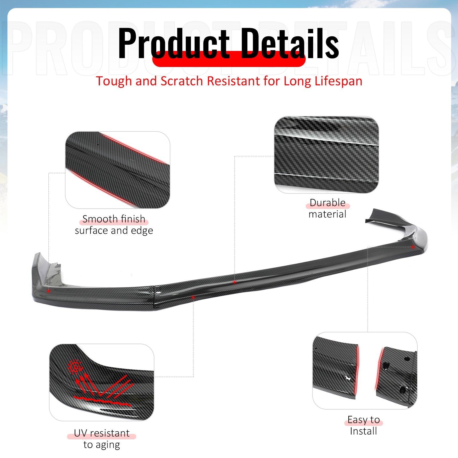 15-21 Subaru WRX STI CS Style Front Bumper Lip Carbon Fiber Print 3PC