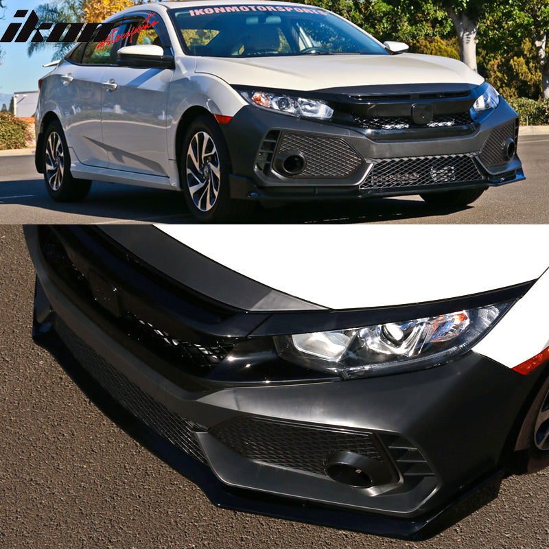2016-2021 Honda Civic Type-R Front Bumper + Grille + Lip Gloss Black