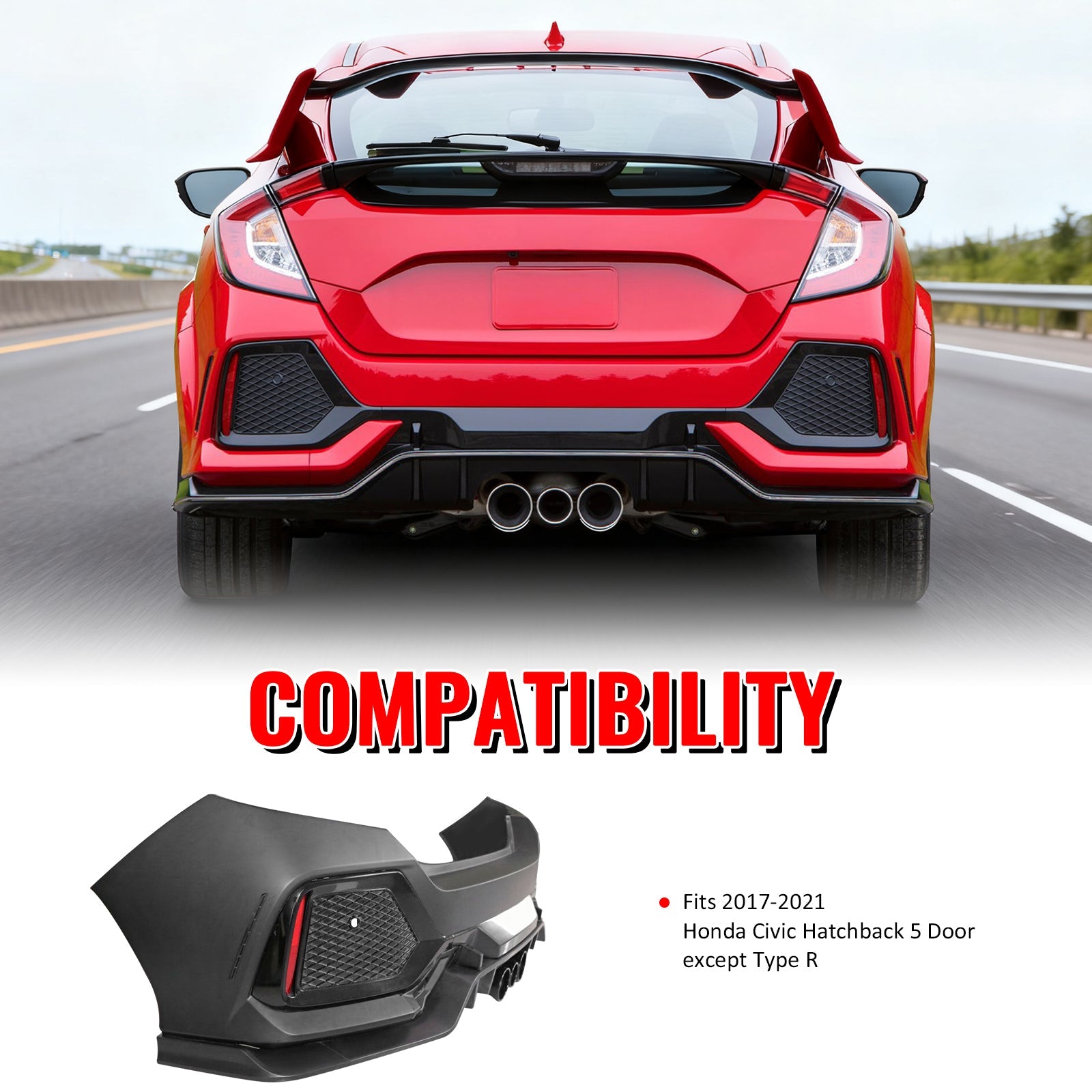 2017-2021 Honda Civic Hatchback Type R Rear Bumper Cover Garnish PP