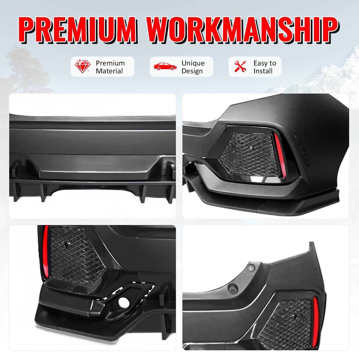 2017-2021 Honda Civic Hatchback Type R Rear Bumper Cover Garnish PP