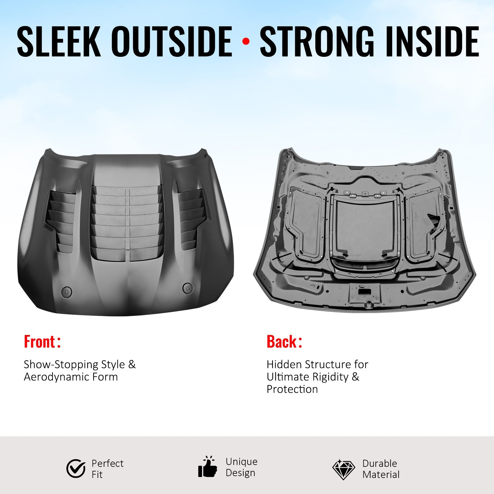 2018-2023 Ford Mustang GT500KR Style Front Hood Engine Bonnet Aluminum